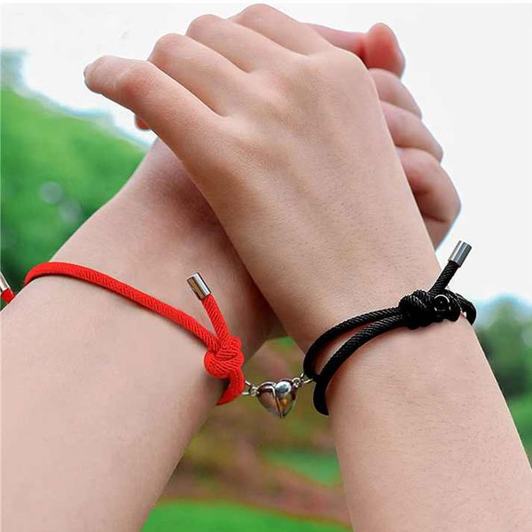 2Pcs/Set Lovers Couple Heart Magnetic Bracelets- Magnet Distance Braided Rope Bracelets for Girls and Boys 