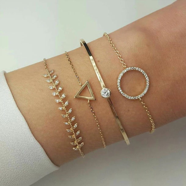 Golden Arrow Round Bracelets Set- Rhinestone Cuff Bangles Jewelry Bracelet Gifts for Women