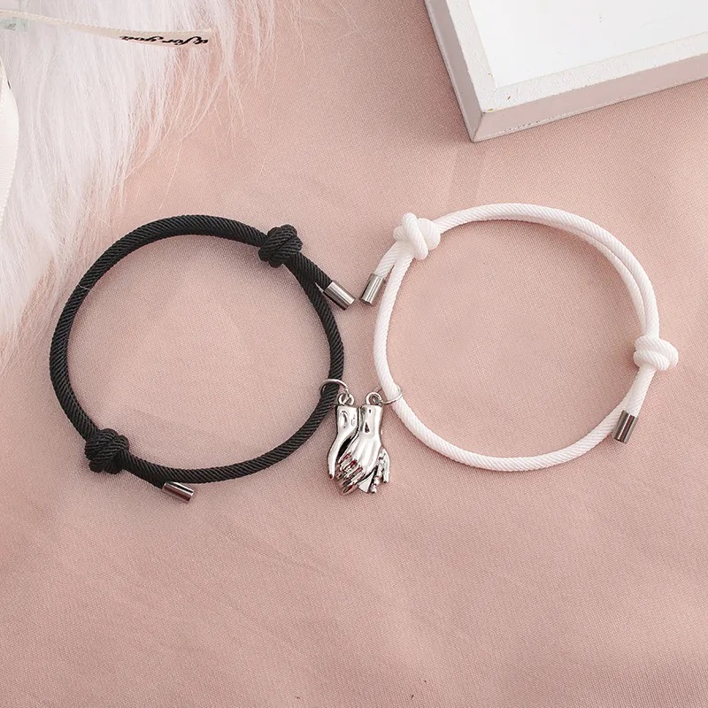 2Pcs/ Set Couple Romantic Magnetic Hand Paired Bracelets- Adjustable Charm Bracelets Gift for Girls and Boys