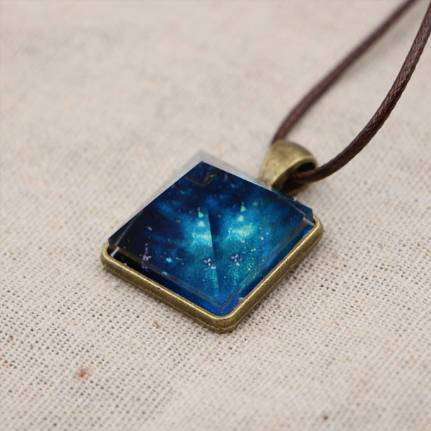 Blue Crystal Pyramid Star Triangle Pendants-  Glow In The Dark Geometric Necklace for Girls