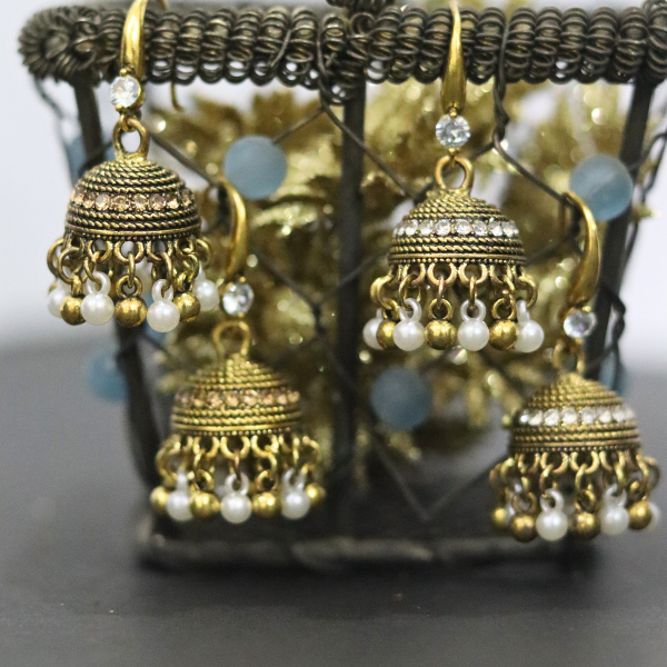Elevate Silver Traditional Pearl Jhummka Earrings- Antique Jhummka Earrings for Girls
