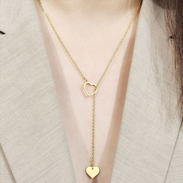 Fashion New Personality Peach Heart Long Pendant Women's Y-shaped Necklace Jewelry