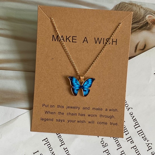 Fashionable Korean Style Butterfly Pendant Necklaces- Blue Butterfly Pendant Gift For Girl Lovely Jewelry