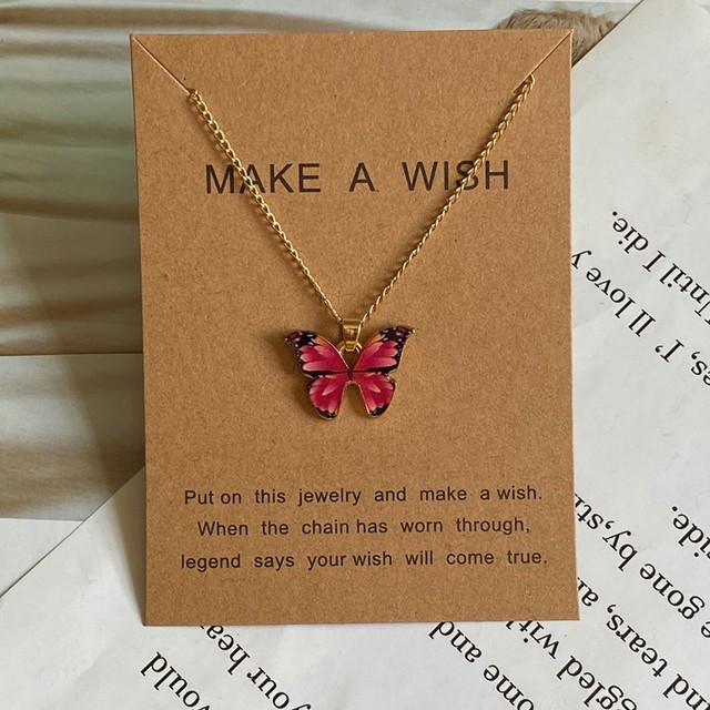 Stylish Lovely Pinky Butterfly Pendant Necklaces- Golden Chain Korean Necklace For Girls and Women