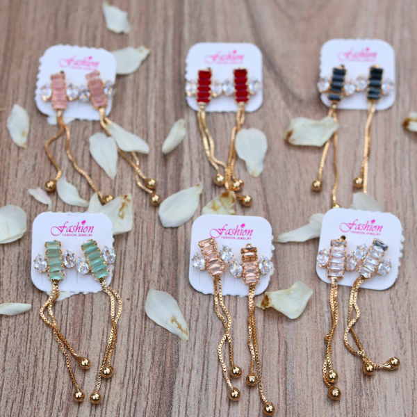 6Pcs/Set Multicolor with Golden Tassel Earrings- Long Tail Earrings Set for Girls
