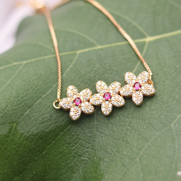 Lovely Flower-Shaped Golden Crystal Bracelets- Sparkling Stones Bracelets for Women