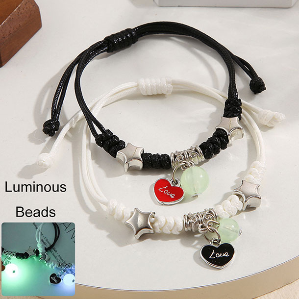 Black and White Adjustable Luminous Heart Star Moon Bracelets- Adjustable Heart Bracelets For Couples and Friends