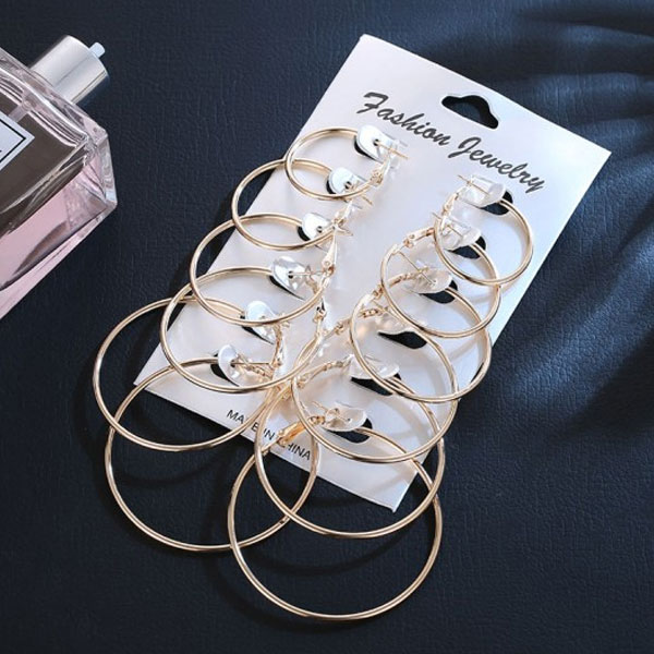 6Pcs/Set Ladies Golden and Silver Baliyan- Small and Large Hoop Earrings for Girls