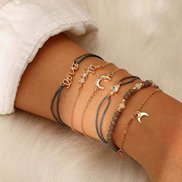 Fashion Love Star Moon Combination Bracelet Set- Simple Elegant Women's Bracelet Chain Accessories