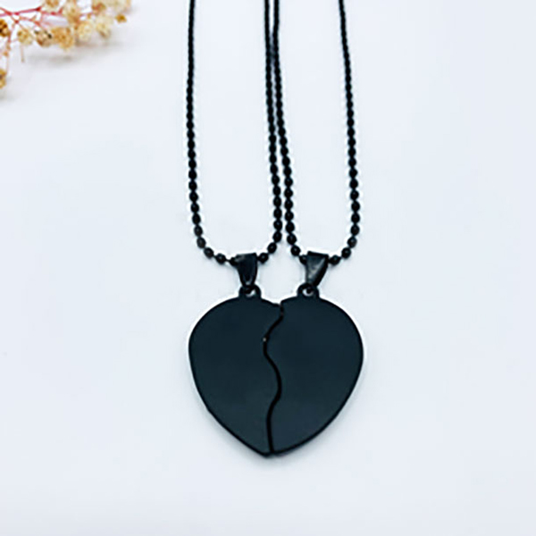 2Pcs Couple Magnetic Broken Heart Pendant Necklaces- Lovers Distance Pendant Charm Necklace for Girls and Boys