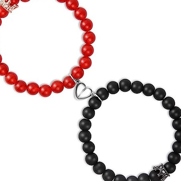 2Pcs Handmade Couple Heart Matching Bracelets- Adjustable Braided Rope Beads Bracelets for Friends