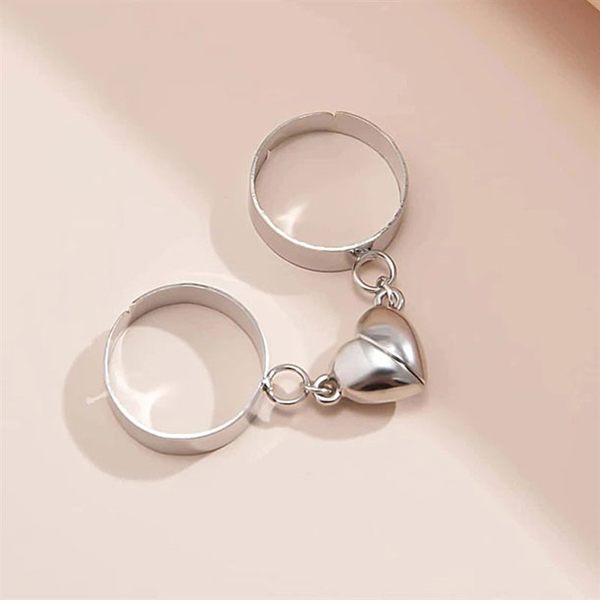 2Pcs/Set Adjustable Couple Magnet Heart Rings- Cuban Chain Paired Rings For Lovers and Friends Jewelry Valentines Gift