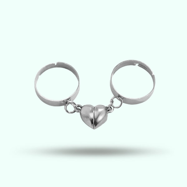 2Pcs/Set Adjustable Couple Magnet Heart Rings- Cuban Chain Paired Rings For Lovers and Friends Jewelry Valentines Gift