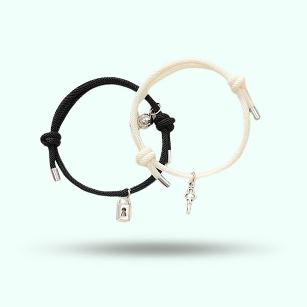 2Pcs/Set Handmade Key and Lock Couple Magnetic Bracelets- Beautiful Love Relationship Bracelets for Friends