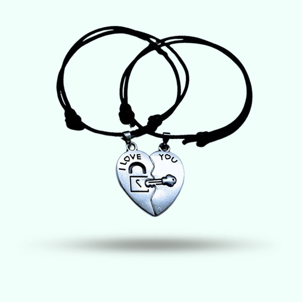 2Pcs/Set Key To Lock Broken Heart Pattern Bracelets- Braided Rope Bracelets for Couples and Friends