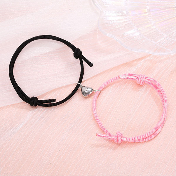 Black and Pink Couple Magnetic Attraction Matching Bracelets- Lovers Heart Couple Distance Rope Bracelets for Lovers and Friends