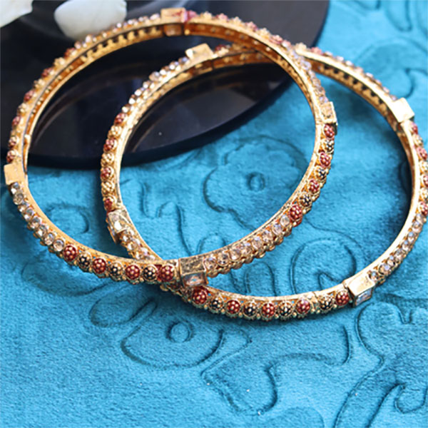 2Pcs/Set Stunning Golden Beads Bangles- Multi-colors Stone Bangles for Women