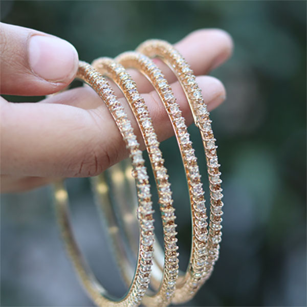 4 Single Layer Sparkling Bangles Set- Golden Crystal Beads Bangles Women Wedding Jewelry