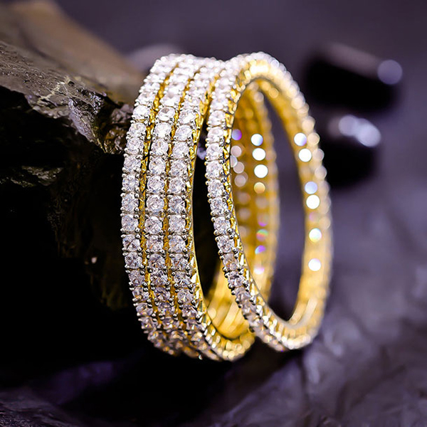 4Pcs/ Set Golden Crystal Stones Bangles- Antique Golden Bangles for Women