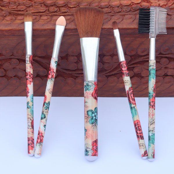 5Pcs Mini Printed Makeup Brushes- Foundation Brush- Concealer Brush- Eye Shadow Brushes- Makeup Beauty Brushes Set