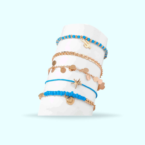 5Pcs/Set Bohemian Star Rope Bracelets- Blue Beads Bracelets for Women