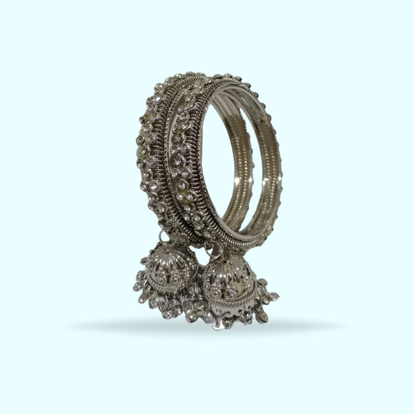 Beautiful Silver Stones Bangles Set- Traditional Jhummka Bangles for Girls Wedding Jewelry