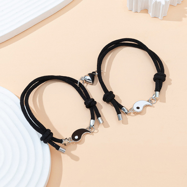 Adjustable Black Couple Heart Magnet Bracelets- Love Attraction Matching Bracelets for Girls and Boys