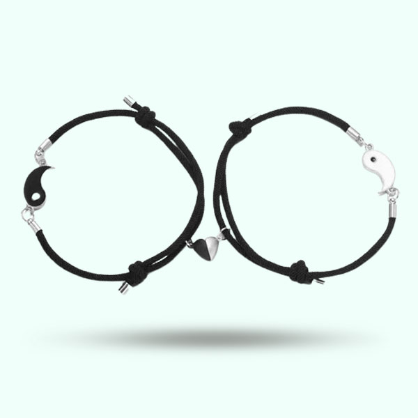 Adjustable Black Couple Heart Magnet Bracelets- Love Attraction Matching Bracelets for Girls and Boys