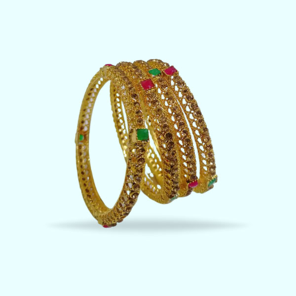 Gold Plated Multi-Layer Crystal Bangles- Traditional Bangles Set For Women