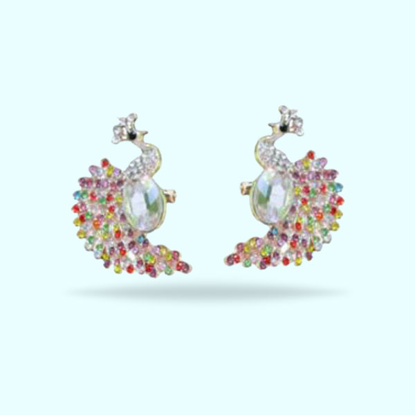 Beautiful Multicolor Flamingo Crystal Earrings- Stylish Stud Earrings for Girls