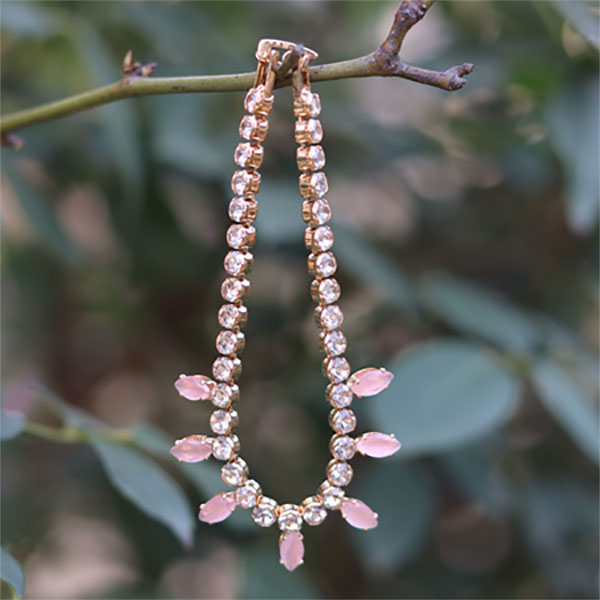 Beautiful Pink Crystal White Stone Bracelets- Adjustable Sparkling Pearl Bracelets for Women