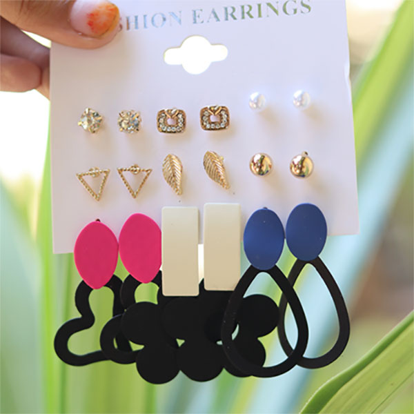 Beautiful Trendy Multicolor Casual Earrings- Studs and Drops Earrings Set for Girls