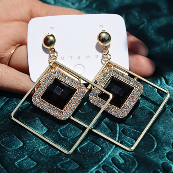 Black and Golden Rhinestone Earrings- Pretty Western Drop Earrings For Girls
