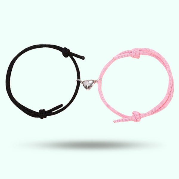 Black and Pink Couple Magnetic Attraction Matching Bracelets- Lovers Heart Couple Distance Rope Bracelets for Lovers and Friends