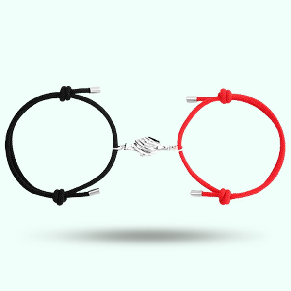 Black and Red Handmade Magnetic Hold Hands Bracelets- Adjustable Paired Bracelets Gift For Couple and Friends