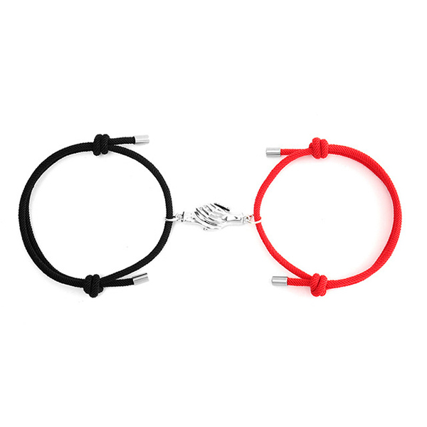 Black and Red Handmade Magnetic Hold Hands Bracelets- Adjustable Paired Bracelets Gift For Couple and Friends