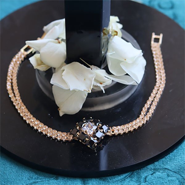 Black Crystal Beads Golden Bracelets- Stylish Sparkling Bracelets for Girls Party Jewelry