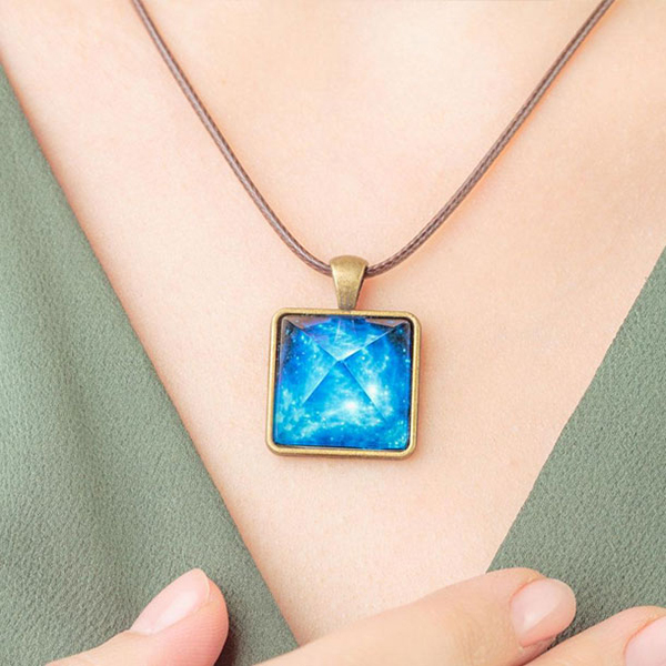 Blue Crystal Pyramid Star Triangle Pendants-  Glow In The Dark Geometric Necklace for Girls