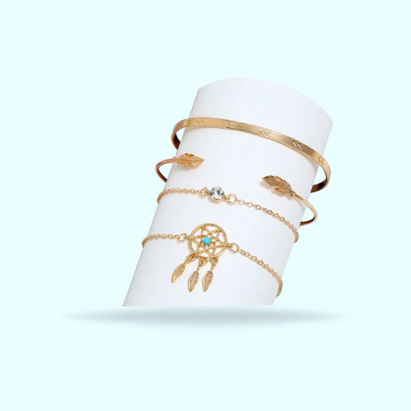 Golden Leaf Natural Stone Bangle Bracelets Set- Beads Bangles for Girls and Women