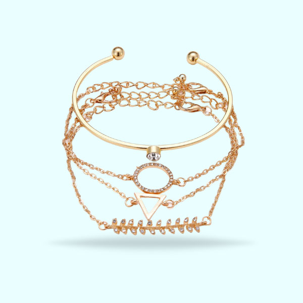 Golden Arrow Round Bracelets Set- Rhinestone Cuff Bangles Jewelry Bracelet Gifts for Women