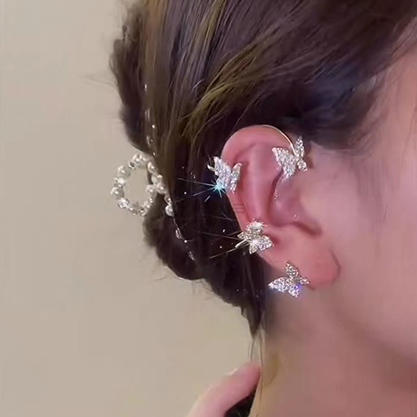 Butterfly Sparkling Korean Style Ear Cuff Earrings - Zircon Non-Piercing Ear Clip Tops Earrings