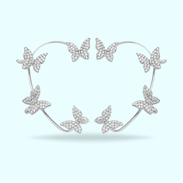 Butterfly Sparkling Korean Style Ear Cuff Earrings - Zircon Non-Piercing Ear Clip Tops Earrings