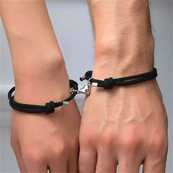 Couple Love Heart Bracelet Romantic Wristbands Braided Bracelets Alloy Magnet Attachment Jewelry Gift