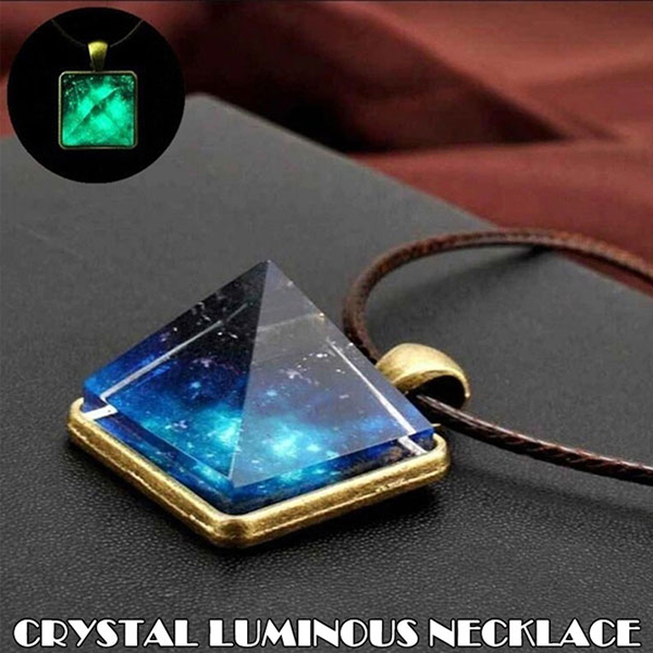 Crystal Glow In The Dark Necklace Pyramid Pendant Space Star Triangle Geometric Necklace