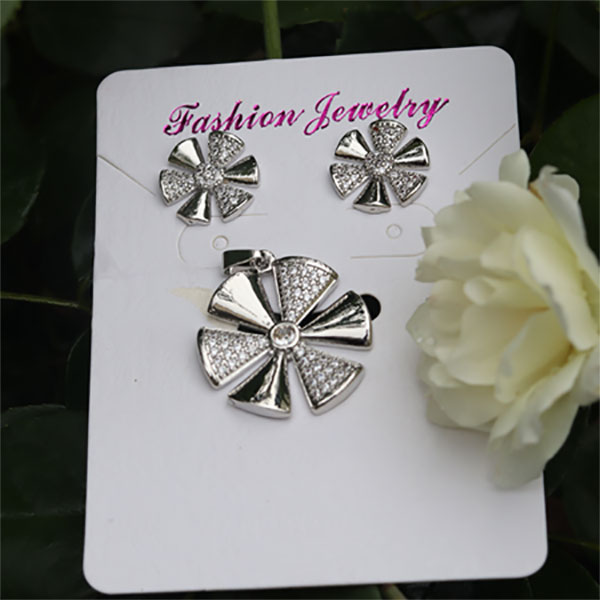 Crystal Silver Flower-Shaped Locket with Earrings- Artificial Flower Jewelry Set for Girls and Women