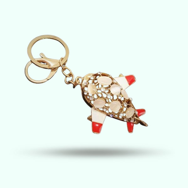 Crystal Stones Aeroplan-Shaped Keychain- Sterling Golden Keychain For Girls