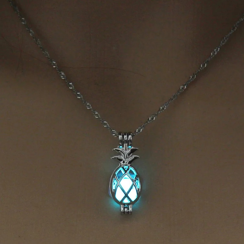 Cute Pineapple Glow In The Dark Necklace Hollow luminous Fruits cages pendant Necklaces For women Fashion Girls Jewelry
