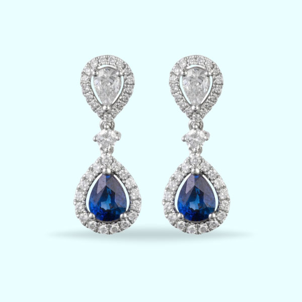 Elegant Royal Blue Crystal Sparkling Earrings- Stylish Drop Earrings for Women's Wedding Jewelry