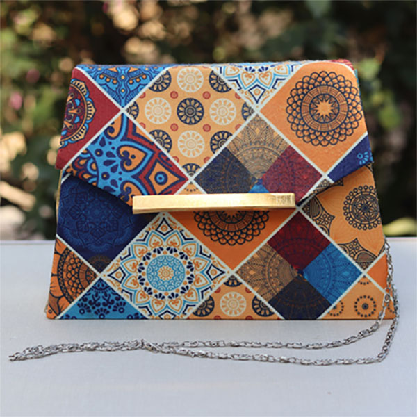 Elegant Multicolor Handbags with Chain Strap- Embroidered Printed Sling Bag Women