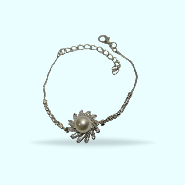 Beautiful Silver Flower Bracelets- White Crystal Glamour Bracelets for Girls